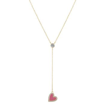 Unwritten | 14K Gold Flash-Plated Brass Cubic Zirconia Pink Heart Y-Necklace with Extender商品图片,6折×额外8.5折, 额外八五折