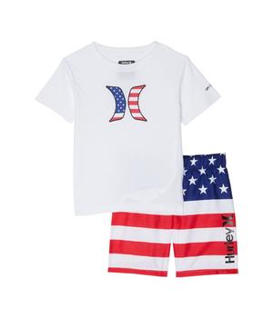 Hurley | UPF 50+ T-Shirt & Swim Trunks Two-Piece Set (Little Kids)商品图片,5.9折