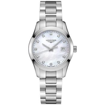 Longines | Women's Swiss Conquest Classic Diamond-Accent Stainless Steel Bracelet Watch 34mm商品图片,