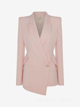 Alexander McQueen | ALEXANDER MCQUEEN 女士粉色巴拉提亚羊毛垂坠下摆夹克 708833-QJAAC-9066商品图片,满$100享9.5折, 满折