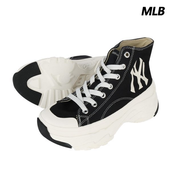MLB品牌, 商品【SAvenue】MLB 新款Chunky High NY舒适厚高休闲帮帆布鞋 黑色 男女同款(提示：保税仓货品一人不可超过5单)32SHU1-111-D-50L LY, 价格¥283图片