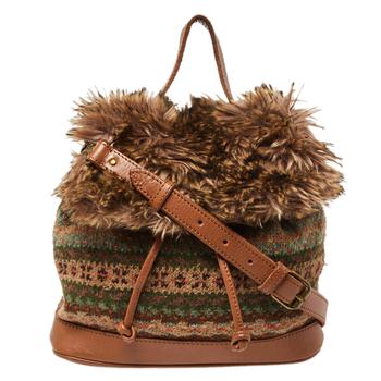 推荐Ralph Lauren Multicolor Faux Fur Flap And Crochet Drawstring Bucket Bag商品