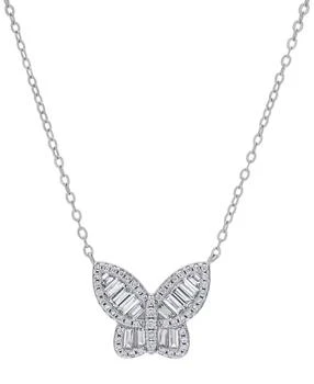 Macy's | Lab-Grown White Sapphire Baguette Butterfly 18" Pendant Necklace (3/4 ct. t.w.) in Sterling Silver,商家Macy's,价格¥187