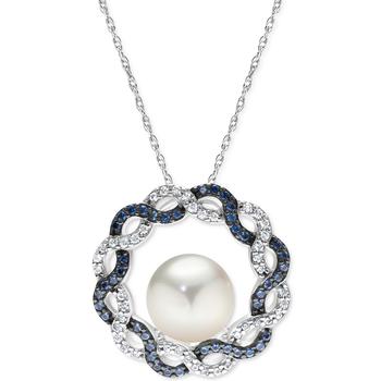 商品Macy's | Cultured Freshwater Pearl (9mm), Sapphire (3/8 ct. t.w.) & Zircon (3/8 ct. t.w.) Braided Circle 18" Pendant Necklace in Sterling Silver,商家Macy's,价格¥2964图片