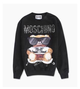 Moschino | MOSCHINO 女士黑色棉质眼镜安全别针小熊印花拼接效果圆领卫衣 EV1713-5527-3555商品图片,满$100享9.5折, 满折