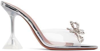 amina muaddi是什么牌子, Amina Muaddi | Silver Rosie Glass Slipper Heeled Sandals商品图片 