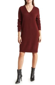 vince连衣裙, Vince | V-Neck Long Sleeve Wool Blend Sweater Dress商品图片 5.8折