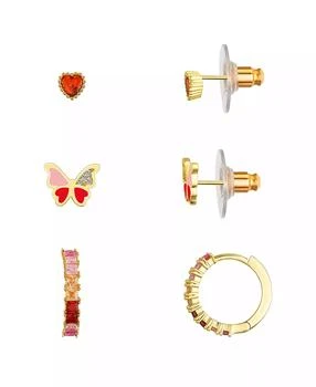 Unwritten | Multi Pink Cubic Zirconia and Enamel Heart Butterfly Stud and Hoop Earring Set,商家Macy's,价格¥140