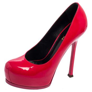 ysl高跟鞋价格, [二手商品] Yves Saint Laurent | Saint Laurent Magenta Patent Leather Tribtoo Platform Pumps Size 38.5商品图片 2.6折