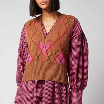 gani, Ganni | Ganni Women's Harlequin Knit Sweater Vest - Tiger's Eye商品图片 6折