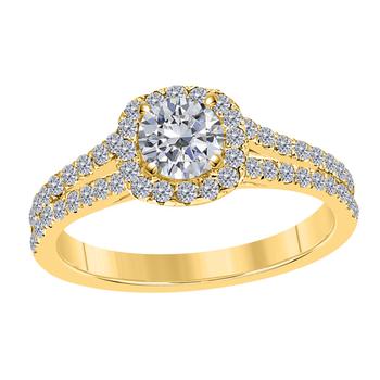商品Maulijewels | 1.25 Carat Cushion Halo Real White Diamond Engagement Wedding Ring In 14k Yellow Gold,商家Jomashop,价格¥10857图片