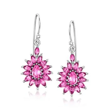 Ross-Simons | Rhodolite Garnet and . Pink Topaz Flower Drop Earrings in Sterling Silver,商家Premium Outlets,价格¥1105