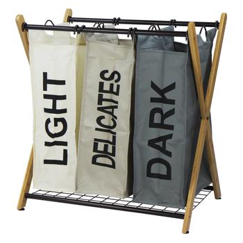 商品Oceanstar | Oceanstar X-Frame Bamboo 3-Bag Laundry Sorter, Color,商家Premium Outlets,价格¥623图片