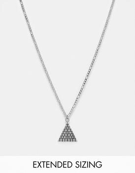 ASOS | ASOS DESIGN waterproof stainless steel necklace with pyramid pendant in silver tone商品图片,
