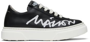 MAISON MARGIELA | Kids Black Cursive Logo Sneakers商品图片,额外8.5折, 独家减免邮费, 额外八五折