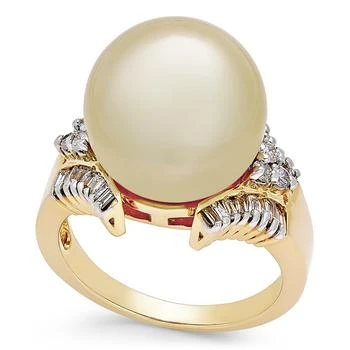 Macy's | Cultured Golden South Sea Pearl (13mm) and Diamond (1/2 ct. t.w.) Statement Ring in 14k Gold,商家Macy's,价格¥11710