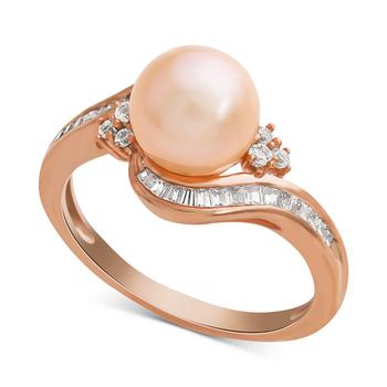 商品Macy's | Pink Cultured Freshwater Pearl (8mm) & Diamond (1/4 ct. t.w.) Swirl Ring in 14k Rose Gold,商家Macy's,价格¥10017图片