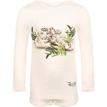 推荐White tiger cubs long sleeved organic bodysuit in cream商品
