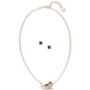 Charter Club | Gold-Tone Multicolor Crystal Sleigh Pendant Necklace & Stud Earrings Set, Created for Macy's商品图片,4折