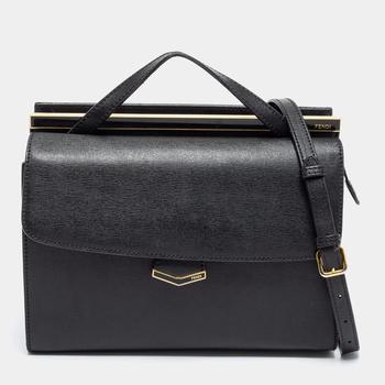 推荐Fendi Black Leather Small Demi Jour Top Handle Bag商品