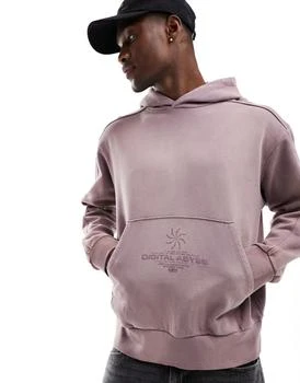 推荐ASOS DESIGN heavyweight oversized hoodie in purple wash with print商品