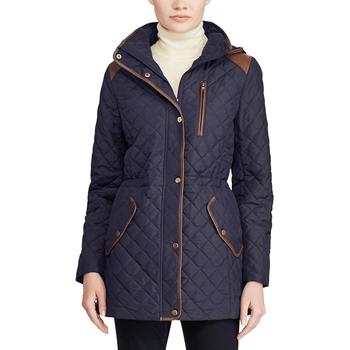 Ralph Lauren | Petite Faux-Leather-Trim Hooded Anorak Quilted Coat, Created for Macy's商品图片,6.2折×额外8.5折, 满1件减$4, 额外八五折, 满一件减$4