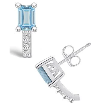 Macy's | Aquamarine (1 ct. t.w.) and Diamond (1/8 ct. t.w.) Stud Earrings in 14K White Gold,商家Macy's,价格¥14127