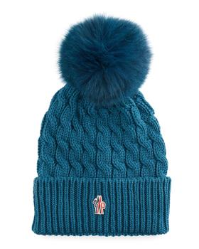 推荐Wool Cable-Knit Fur Pom Beanie商品