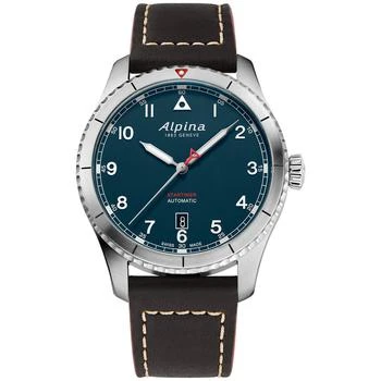 Alpina | Men's Swiss Automatic Startimer Black Leather Strap Watch 41mm 