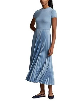 Ralph Lauren | Mixed Media Pleated Skirt Midi Dress 