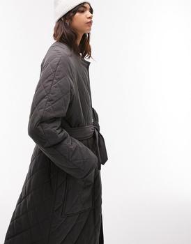 Topshop | Topshop collarless quilted coat in charcoal商品图片,
