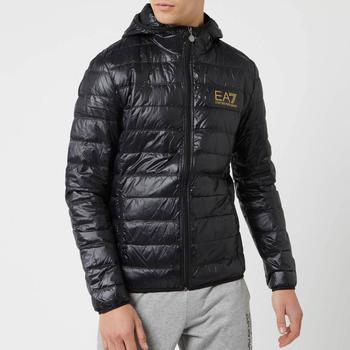 推荐EA7 Men's Gold Logo Full Zip Puffer Jacket - Black商品