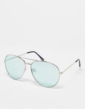 ASOS | ASOS DESIGN aviator sunglasses with green lens商品图片,7.6折×额外9.5折, 额外九五折