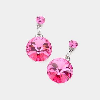 FASHNZFAB | Genuine Crystal Drop Earrings - Pink,商家Premium Outlets,价格¥161