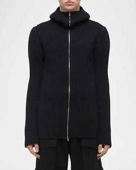 Helmut Lang | Men's Ribbed Zip-Shoulder Balaclava Sweater,商家Neiman Marcus,价格¥4841