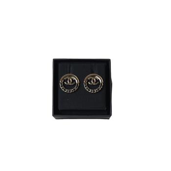Chanel | Chanel Chain CC Round Earrings Gold Black商品图片,额外9.5折, 额外九五折