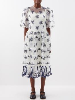 推荐Puff-sleeved floral-embroidered organza dress商品