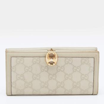 古驰女包, [二手商品] Gucci | Gucci Off White Guccissima Leather Wave Continental Wallet商品图片 5.2折