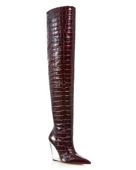 推荐Women's Croc Embossed Lucite Wedge Over-the-Knee Boots商品
