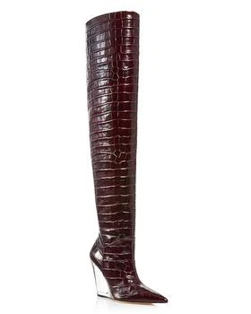 推荐Women's Croc Embossed Over The Knee Lucite Wedge Heel Boots商品
