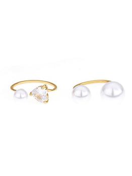商品Multi-Pearl & Crystal Adjustable 18K Gold-Plated Ring Set图片