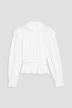 Ganni | Ruffled organic broderie anglaise cotton blouse商品图片,2折