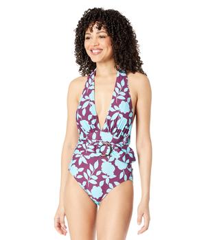 Kate Spade, Kate Spade | Geranium Grove Belted Plunge Halter One-Piece商品图片 6.8折