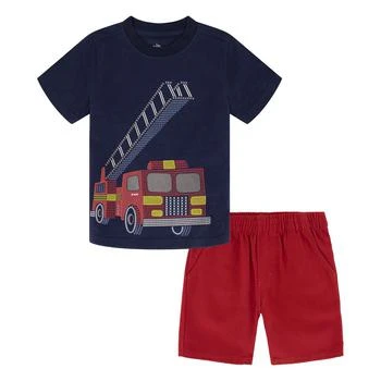 KIDS HEADQUARTERS | Bigs Boys Short Sleeve Firetruck T-shirt and Prewashed Twill Shorts, 2 Piece Set 6折×额外8折, 额外八折