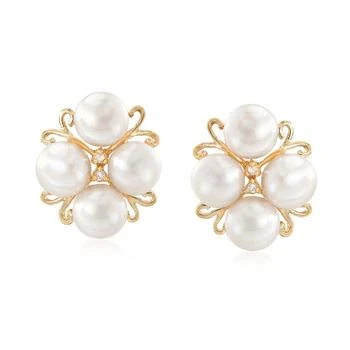 Ross-Simons | Ross-Simons 6-6.5mm Cultured Pearl Cluster Earrings With Diamond Accents in 14kt Gold 5.1折, 独家减免邮费