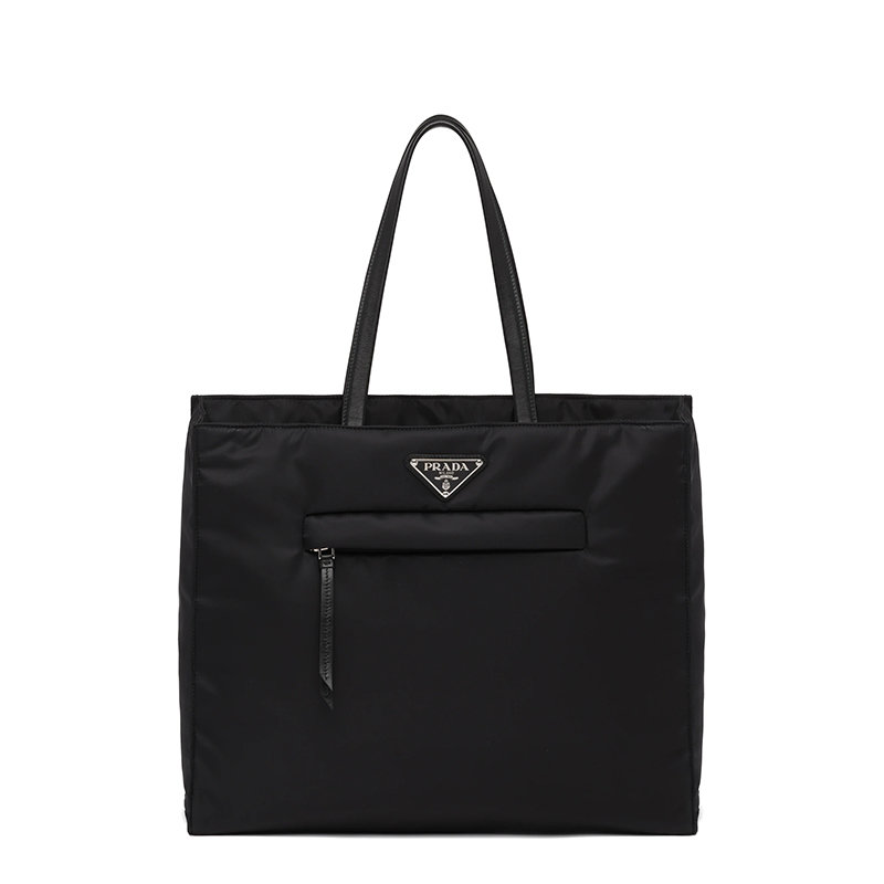 Prada | 【预售3-7天】PRADA/普拉达 21年秋冬 女士黑色再生尼龙软羊革提手拉链式口袋金属配件徽标手提托特包1BG421_RUKW_F0002_V_OOO商品图片,7.9折, 包邮包税