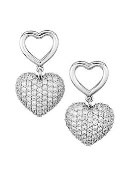 Puffy Heart Silver-Plated & Cubic Zirconia Drop Earrings product img