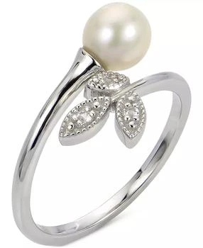 Macy's | Cultured Freshwater Pearl (6mm) & Lab-Created White Sapphire (1/20 ct. t.w.) Bypass Ring in Sterling Silver,商家Macy's,价格¥643