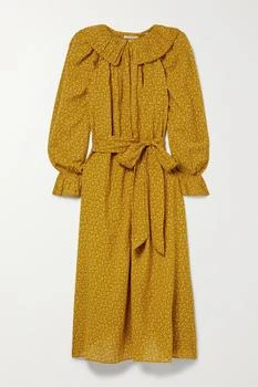 【net Sustain】rory 配腰带花卉印花有机棉质混纺中长连衣裙,价格$121.49