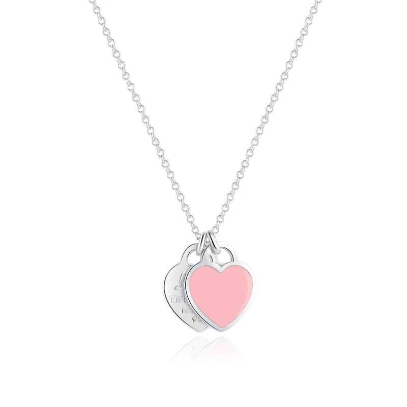 推荐Tiffany Double Heart Tag 迷你双心银质项链 银色+粉色 28751249商品